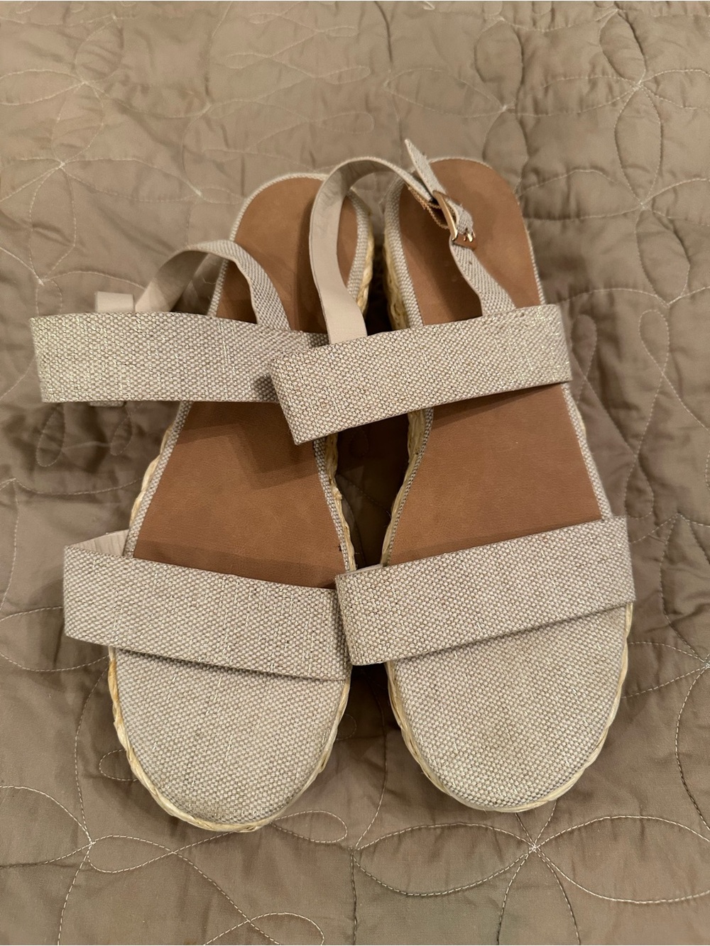 BAMBOO Beige Canvas Double-Strap Espadrille Sandals